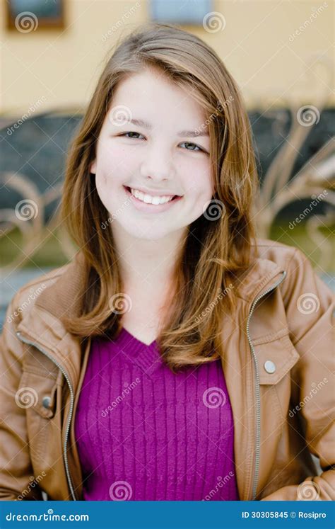 Outdoors Portrait of Beautiful Young Teen Brunette Girl Happy Smiling Stock Image - Image of ...