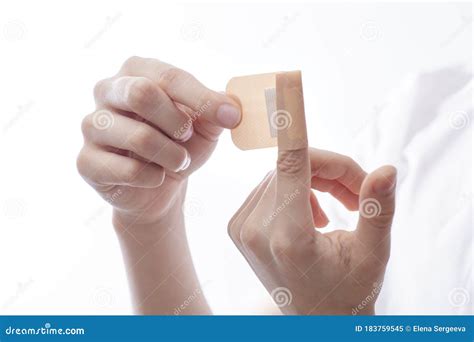 Finger Wound Treatment, Glue with Medical Plaster Stock Image - Image ...
