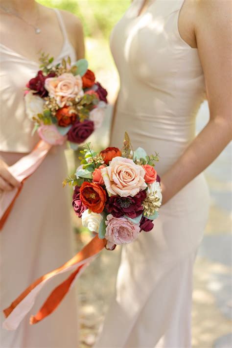 Bridesmaid Bouquet in Sunset Terracotta | Bridesmaid bouquet, Wedding ...