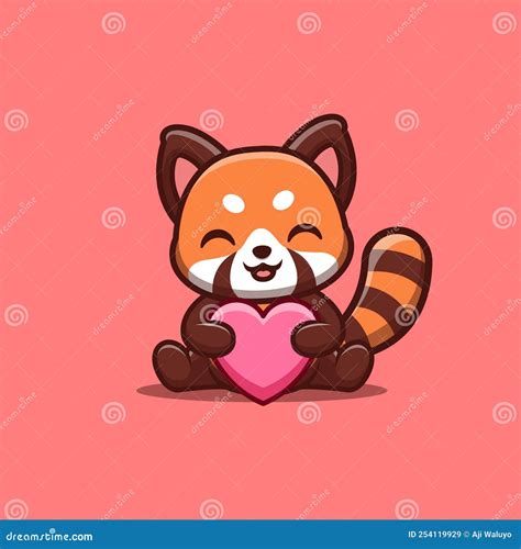 Red Panda Sitting Love Cute Creative Kawaii Cartoon Mascot Logo Stock ...
