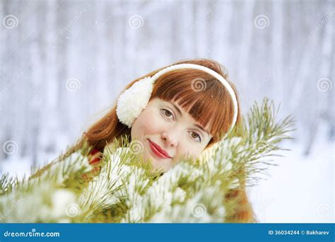 Redhead winter woman stock photo. Image of snow, bright - 36034244