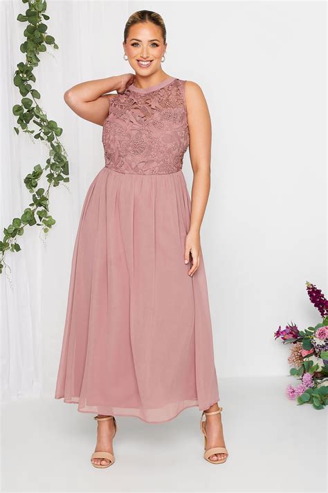 YOURS LONDON Plus Size Pink Lace Detail Chiffon Maxi Dress | Yours Clothing