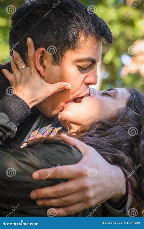 Close-up of French Kiss. Couple in Love Hugging and Kissing Stock Image ...