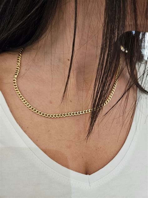 18k Solid Gold Cuban Link Chain Necklace, Curb Necklace Chain 18kt Real ...