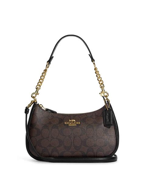 Coach Teri Shoulder Bag Signature Brown Black - Averand