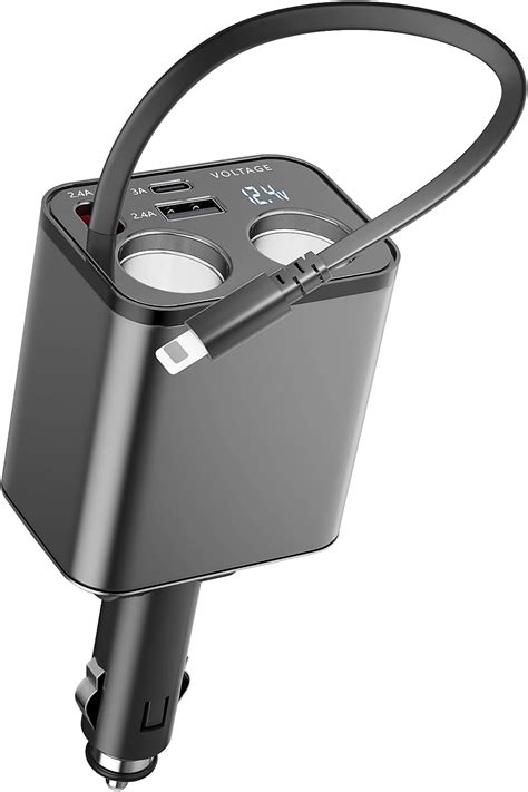 Amazon.com: Paiholy 5 in 1 Retractable Car Charger Cigarette Lighter ...