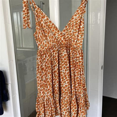 Women's Orange and White Dress | Depop