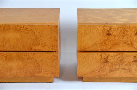 Pair of Minimalist 'Amboine' Burl Wood Nightstands by Design Frères For ...