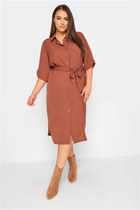 YOURS Plus Size Brown Midi Shirt Dress | Yours Clothing