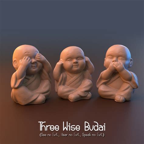 Fichier 3D 3 Wise Budai (jolly buddha, See, Hear and speak no evil ...