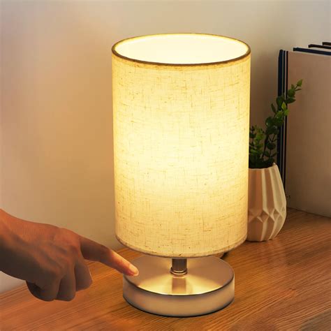DAMORON Touch Bedside Lamp, LED Modern Nightstand Lamp, Fabric Shade ...