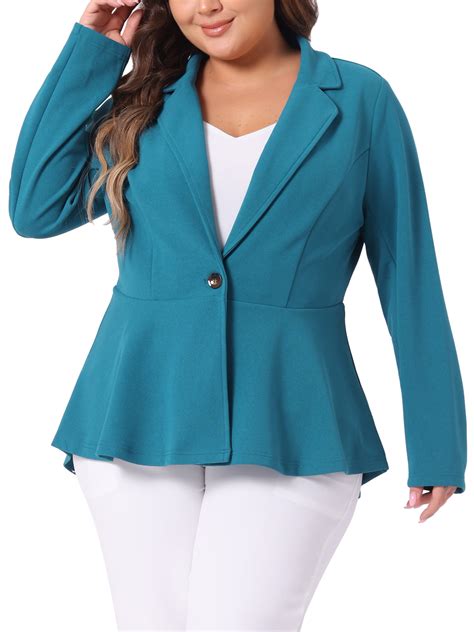 Agnes Orinda Women's Plus Size Blazer Button Notch Panel Ruffle Peplum ...