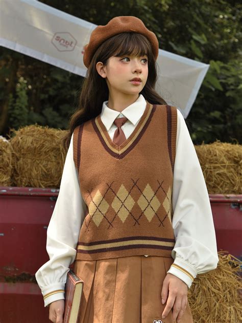 [$34.59]Brown Preppy V-neck Vest | Brown vest outfit, Vest outfits, Sweater vest outfit