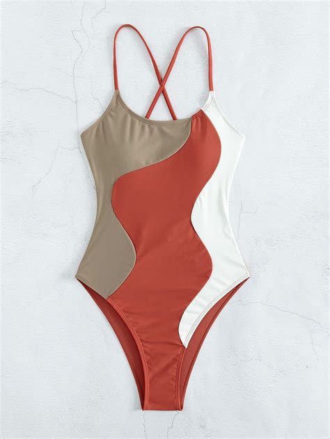 Color Block Lace Up Back High Cut One Piece Swimsuit | Unique swimwear ...