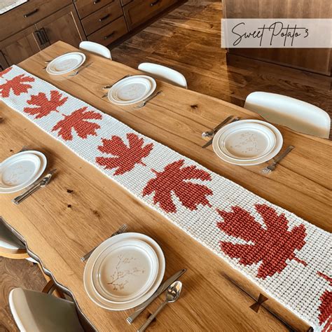 Crochet a Fall Table Runner with Maple Leaves - Sweet Potato 3