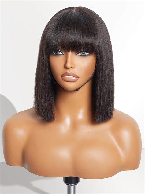 Amazon.com : LUVME HAIR 10 Inch Light Yaki Straight Bob Wig with Bangs ...