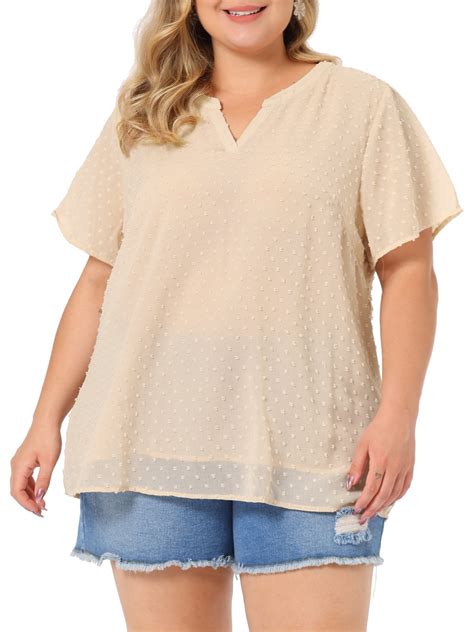 Agnes Orinda Women's Plus Size Summer Pin Dots Short Basic Plain Blouse ...