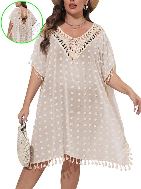SAYFUT Women Plus Size Swimsuit Cover up Beach Bikini Hollow Crochet ...