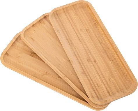 Amazon.com: 3-Pack Rectangle Bamboo Tray 14.17*5.90*0.80 IN Bamboo ...