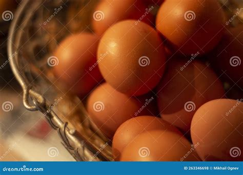 Brown Chicken Eggs in a Basket Close Up Stock Photo - Image of product ...