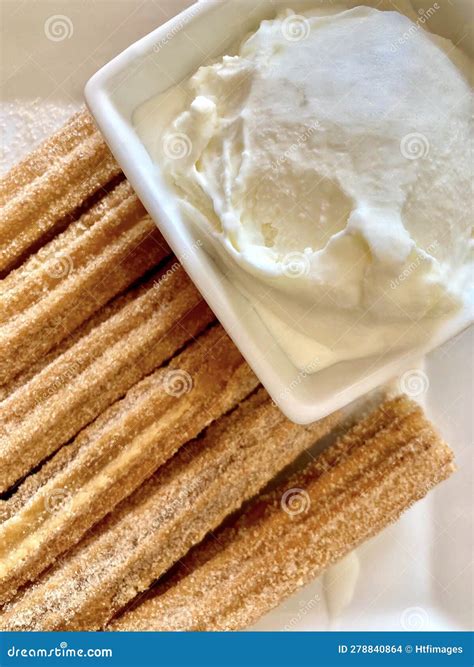 Churros with Ice Cream stock photo. Image of cream, dough - 278840864