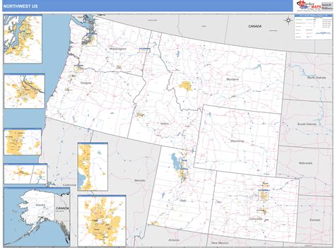 US Northwest Regional Wall Map Basic Style by MarketMAPS - MapSales