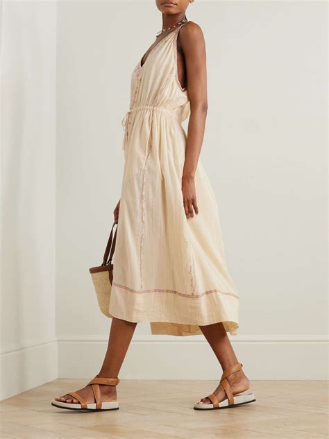 MARANT ETOILE Siana Belted Embroidered Cotton-gauze Maxi Dress - We ...