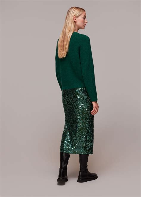 Dark Green Sequin Column Skirt | WHISTLES | Whistles UK