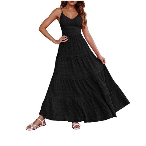 Black Casual Dresses for Women Fall Summer Sleeveless Spaghetti Strap V ...