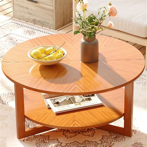 Amazon.com: 3imothrix Round Wood Coffee Table, Coffee Table with ...