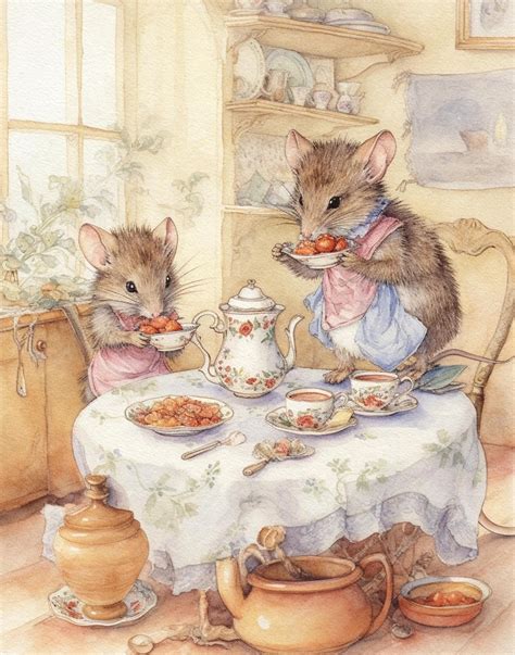 Premium AI Image | Watercolor vintage drawing children's book illustration family of mice in ...