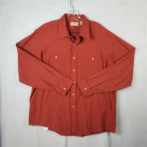 Vintage LL Bean Dress Shirt Mens XL XLarge Red Brown Striped Long ...
