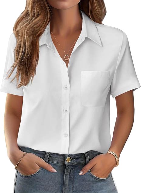 Zeagoo Button Down Shirts for Women Business Casual White Blouse Short ...