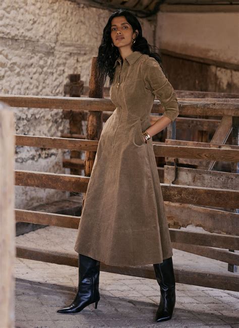 Brown Corduroy Midi Dress - Mint Velvet
