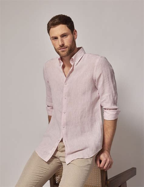 Hawes & Curtis Pink Linen Slim Shirt - Button Down Collar | Mens smart ...