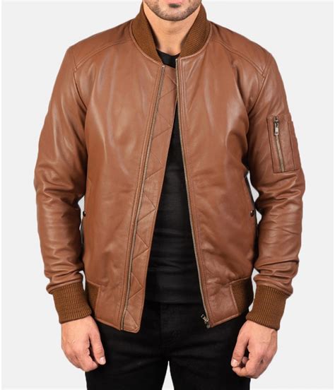 Men's MA-1 Flight Bomber Brown Leather Jacket - Jackets Masters