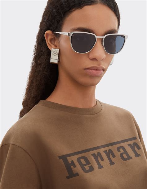 Ferrari sunglasses in silver-coloredmetal with blue crystal lenses in ...