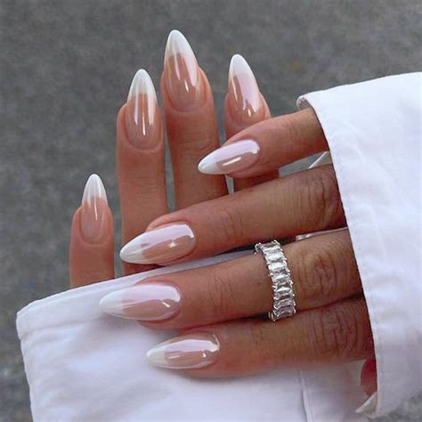 YOSOMMK French Tip Chrome Press on Nails Almond Medium Fake Nails with ...