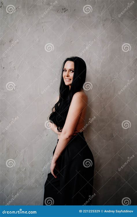 Topless. Beautiful and Woman with Bare Breasts and Long Dark Hair by Wall Stock Image - Image of ...