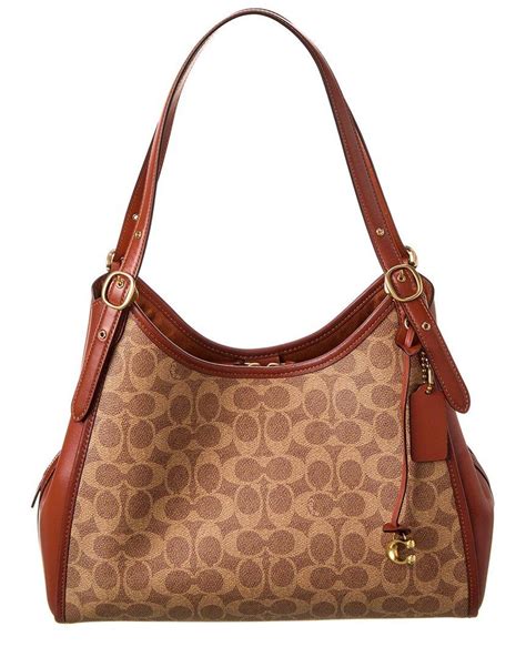COACH Lori Signature Coated Canvas & Leather Shoulder Bag in Brown ...