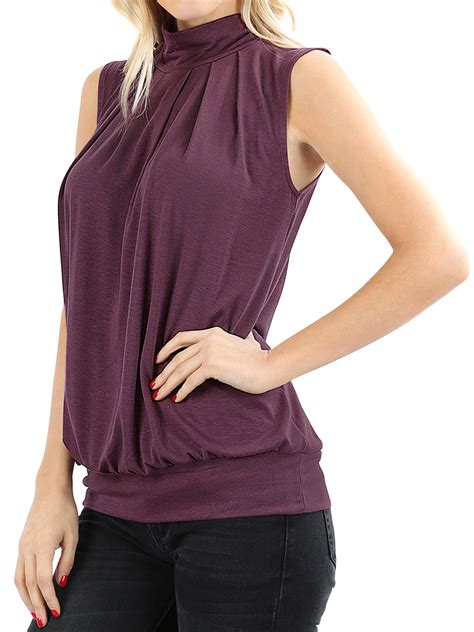 TheLovely Women & Plus Sleeveless Mock-TurtleNeck Pleated Top with ...