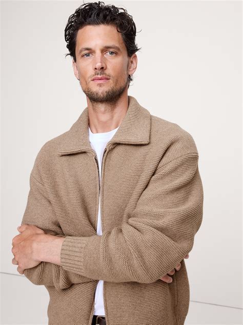 Italian Merino-Blend Ribbed Sweater Jacket | Banana Republic