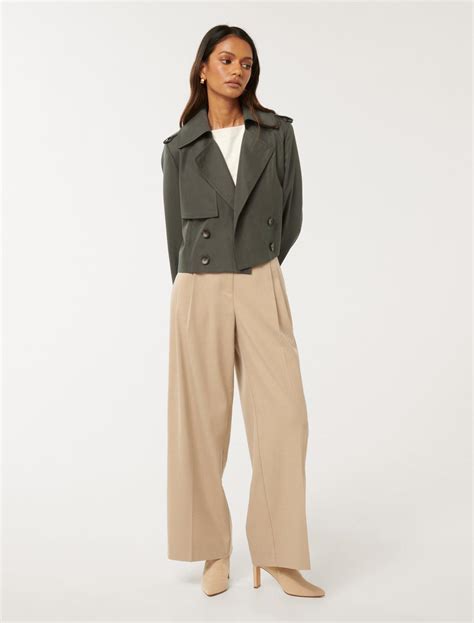 Forever New Petite Cropped Trench Coat in Green | Lyst UK