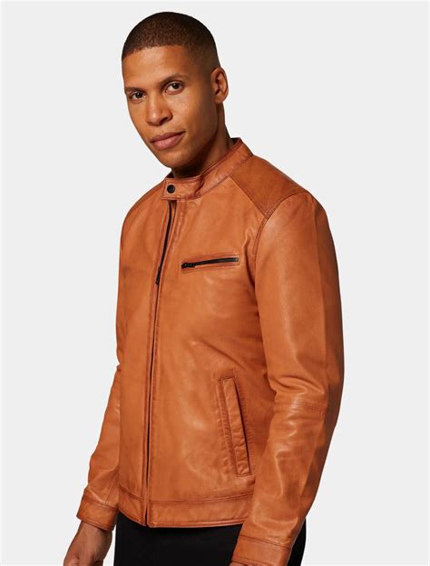 Men's John Tan Leather Cafe Racer Jacket - Mens Leather Wear