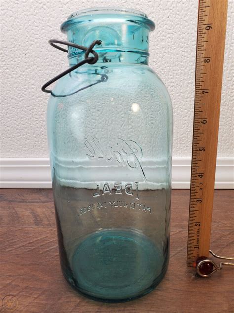 Vintage 1/2 Gallon Ball Ideal Blue Aqua Mason Jar w/ Glass Lid 1923 ...