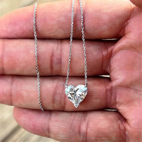 Heart Diamond Pendant Necklace, 14k White Gold Diamond Necklace, Heart ...