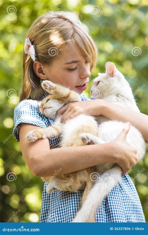 Girl play with kitten stock photo. Image of caucasian - 36337806