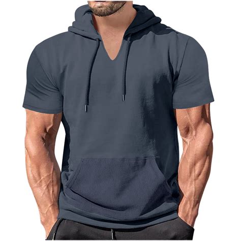 Dagegui Mens Short Sleeve Hooded Tshirts with Pocket Loose Fit Hoodie ...