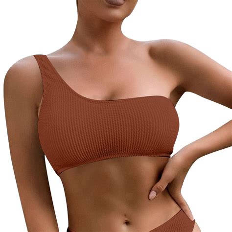 QHFBli Women One Shoulder Bikini Top Sports Bra Swimsuit Crop Bathing ...