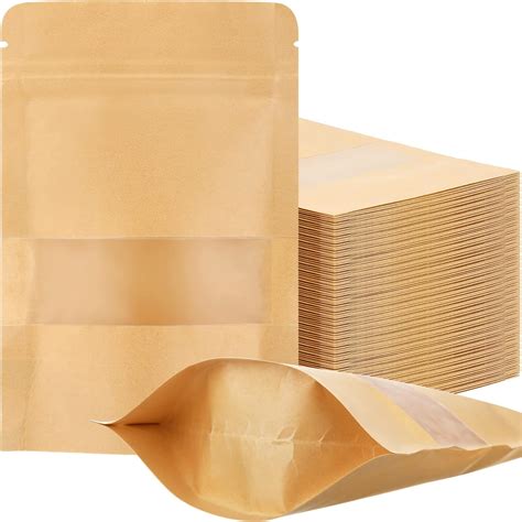 Amazon.com: 300 Pcs Kraft Bags with Window Kraft Stand up Pouches Bulk ...